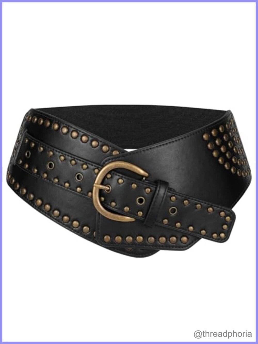 Women Vintage Wide Elastic Belt Studded Stretchy Waist Belt Rivets Metal Buckle